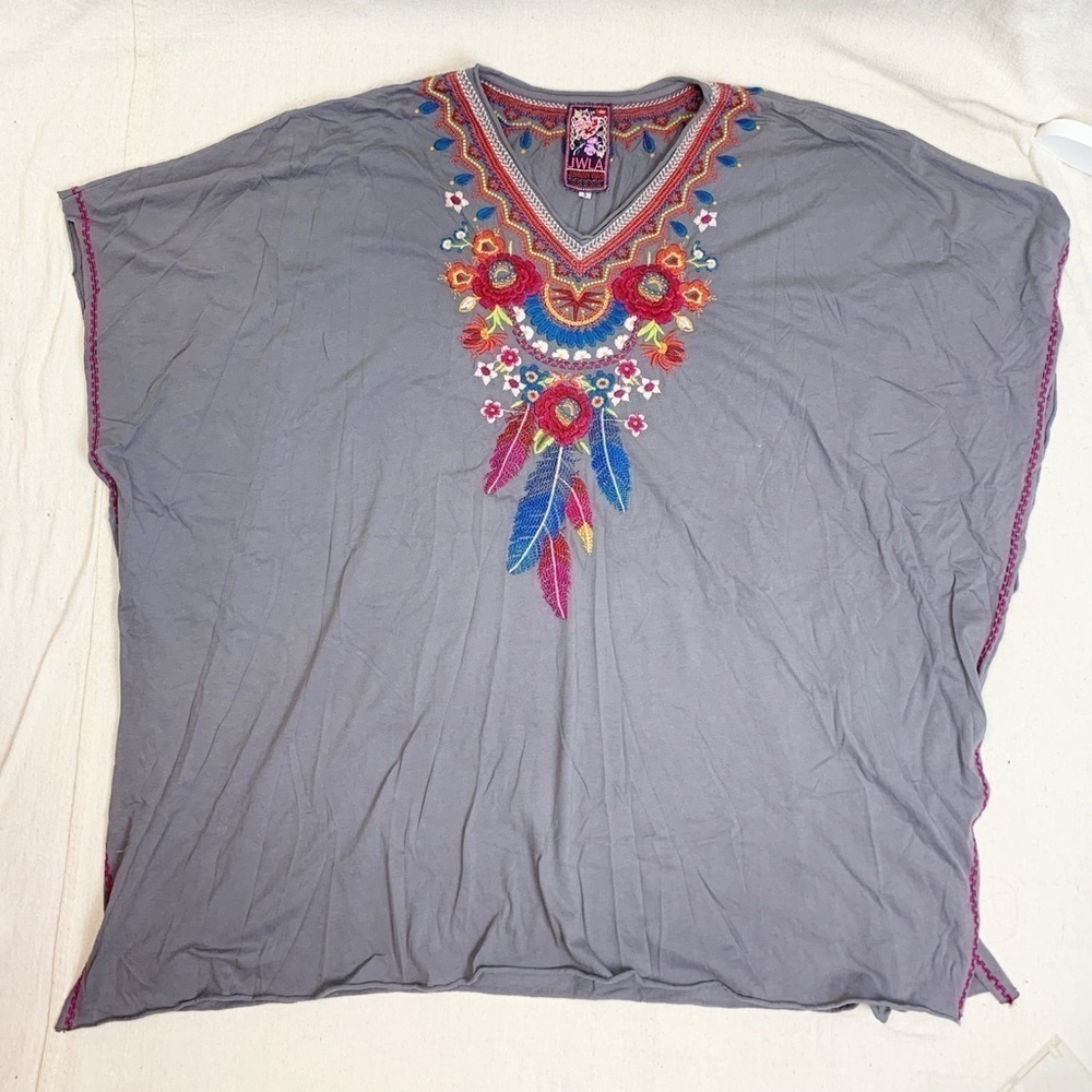 Johnny Was Eeren V Neck Embroidered Poncho Tunic